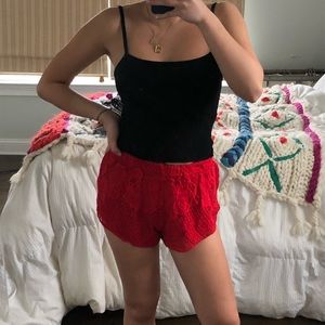 Red Lacey Flowy Shorts